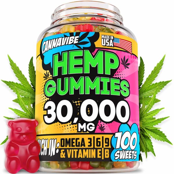 CANNAVIBE Hemp Gummies – 30000MG of Hemp Oil in 100 Sweets – Made in USA
